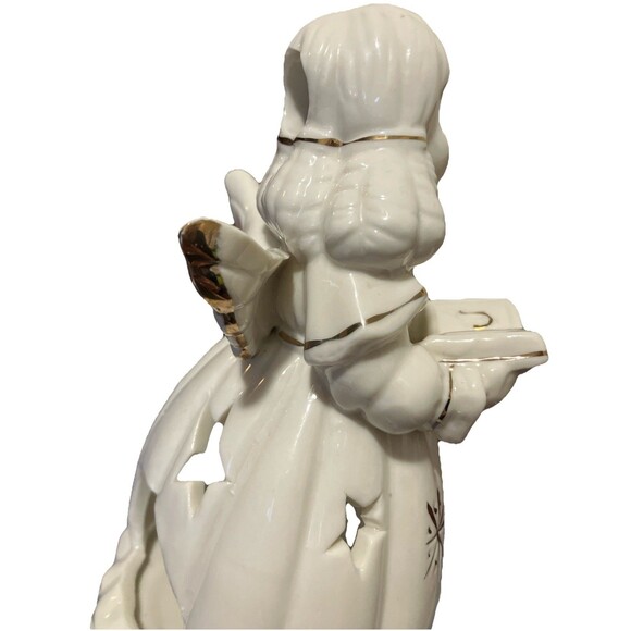 Christmas Caroling ceramic Angel Tea-light candle holder with stars gold trim 7’ - Picture 13 of 15